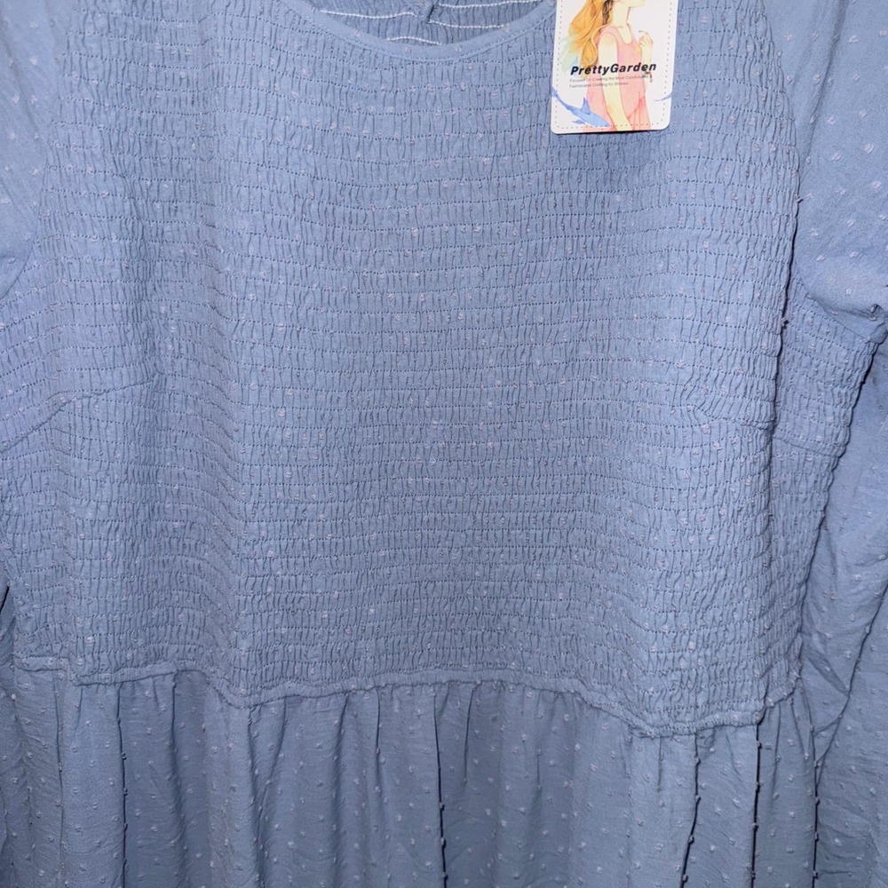 PrettyGarden Blue Swiss Dot Smocked Maxi Dress Long Sleeve Tiered XXL NWT Fairy - Picture 3 of 8